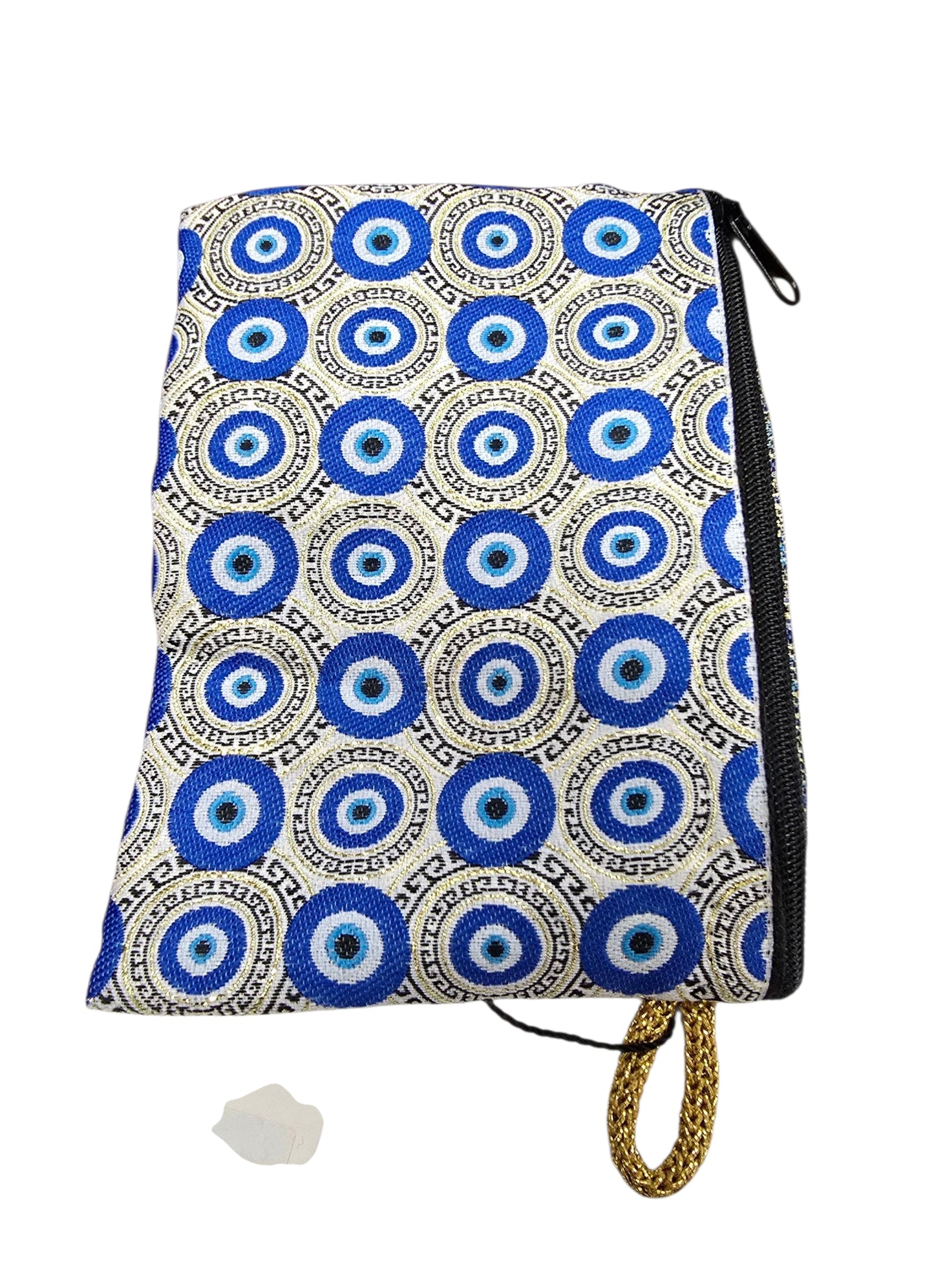 Elegant Woven Tapestry Purse with Evil Eyes and Greek Key Design