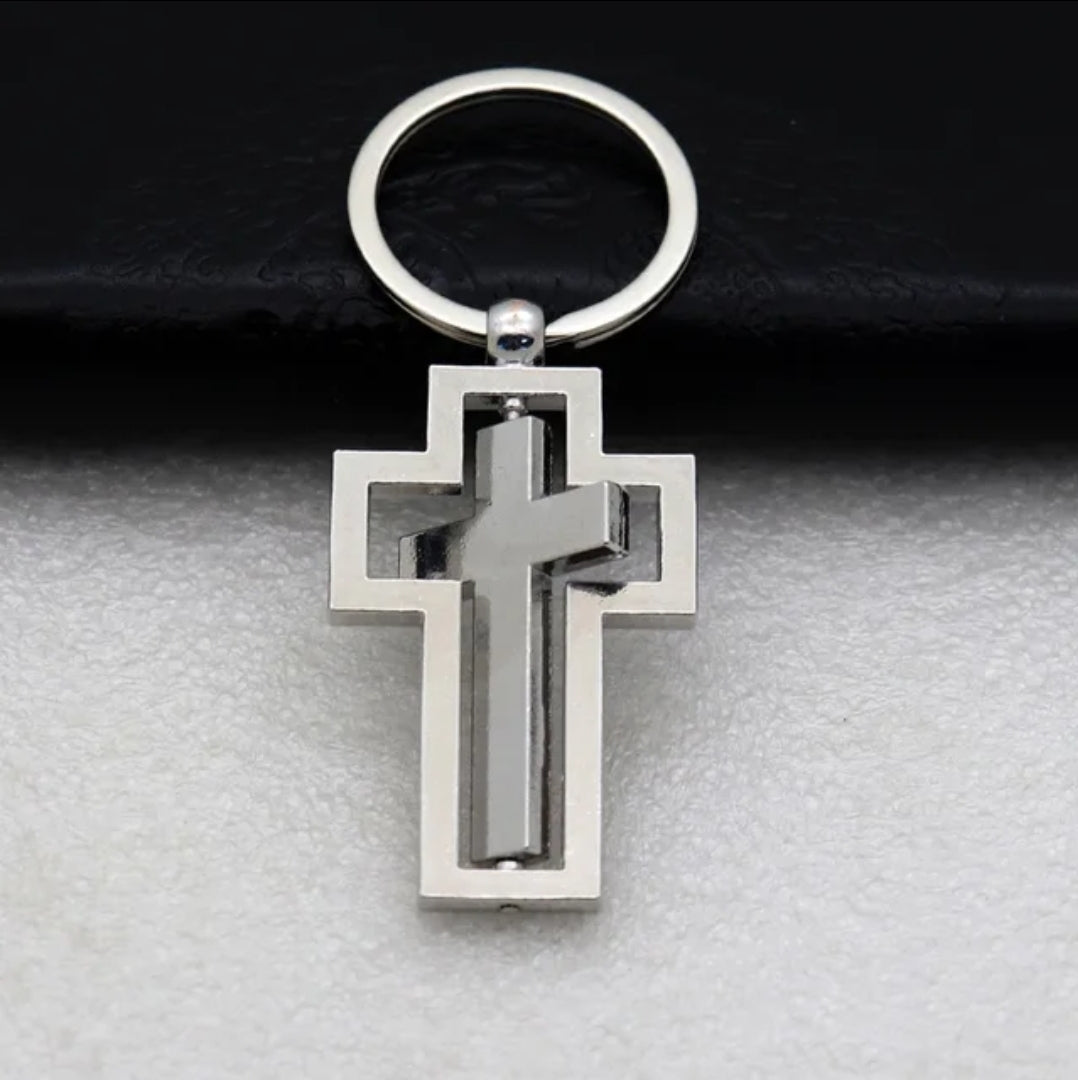 Rotatable Cross Keychain - Stainless Steel