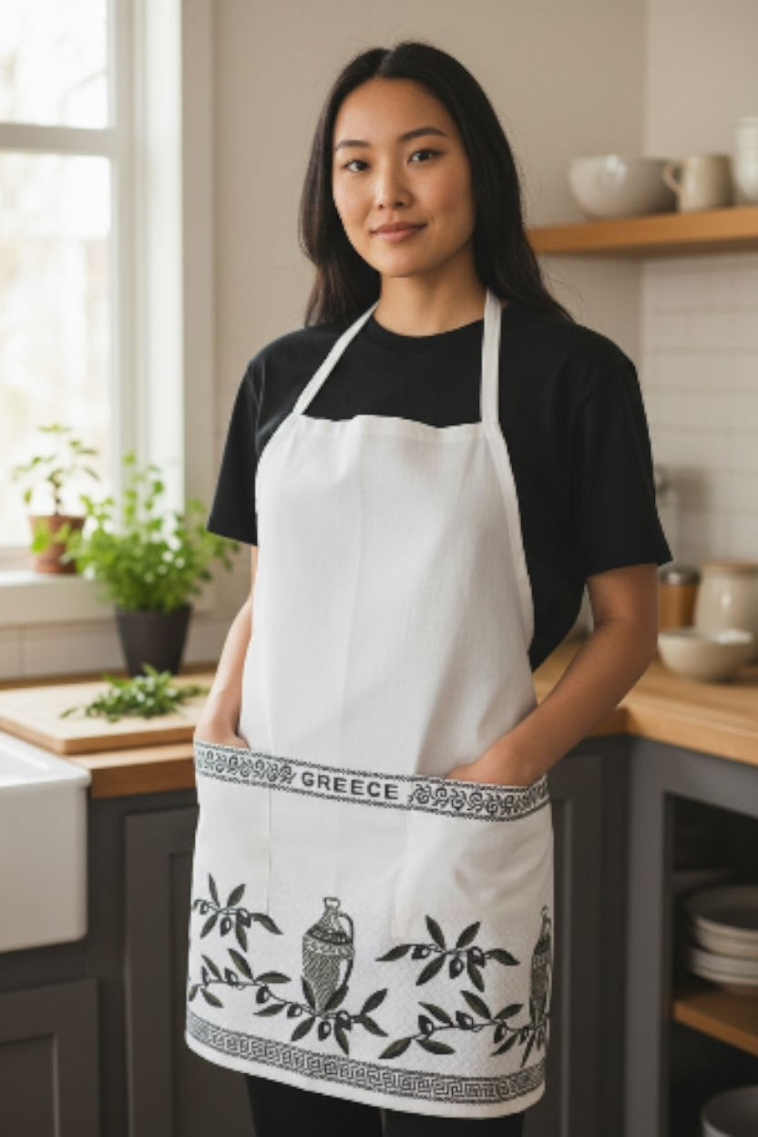 Woven Olive Branch Apron – Olive & White
