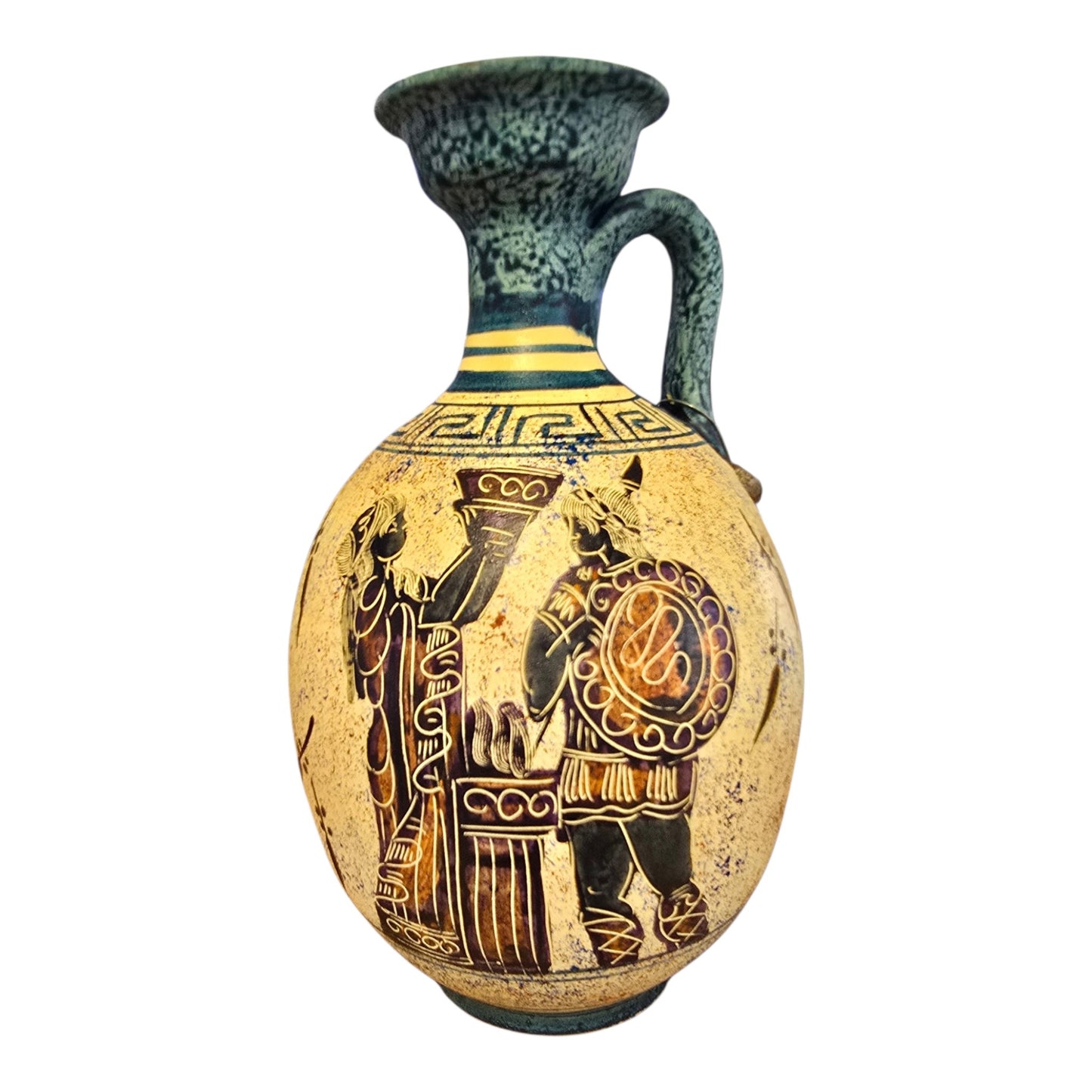 Handmade & Hand-Painted Greek God & Goddess Vase – Aqua Blue, Imported from Athens (8.5")
