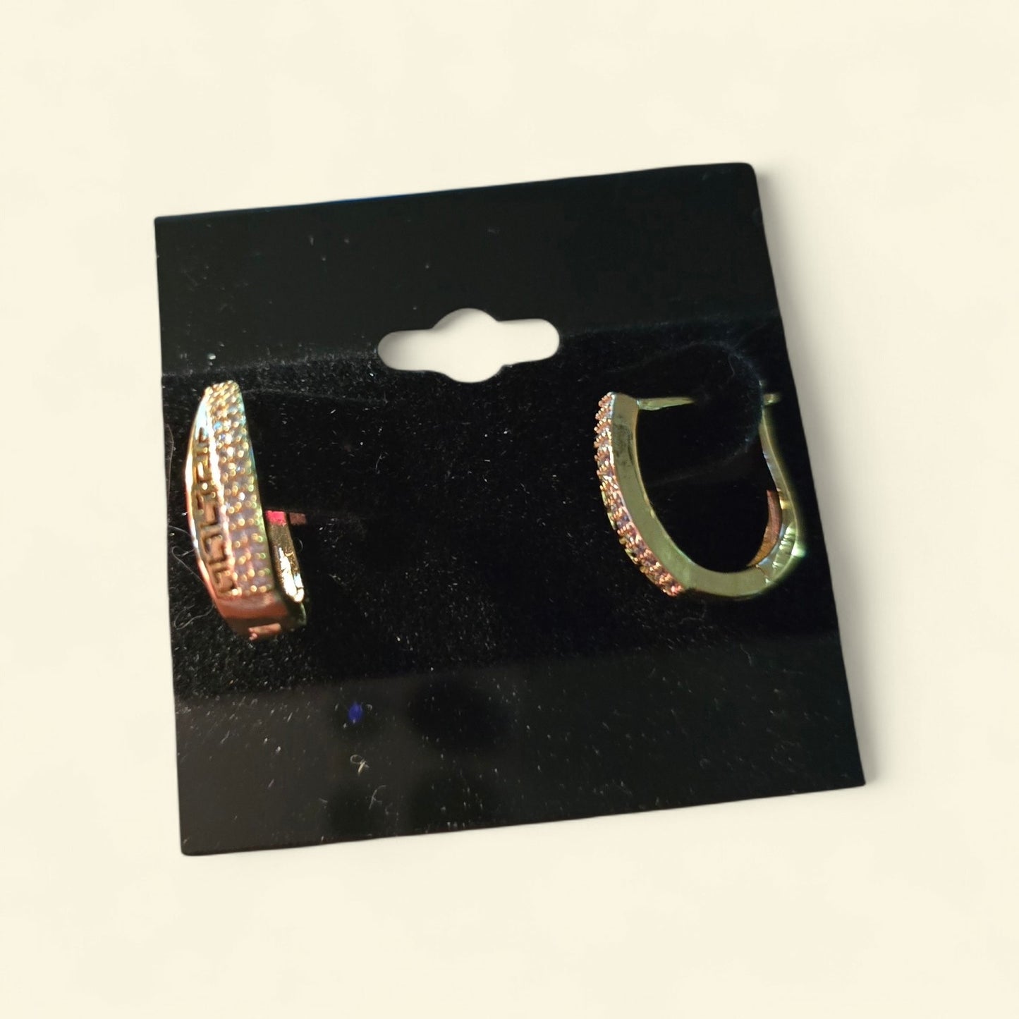 Gold-Plated Greek Key Huggie Hoop Earrings with Cubic Zirconia Accent