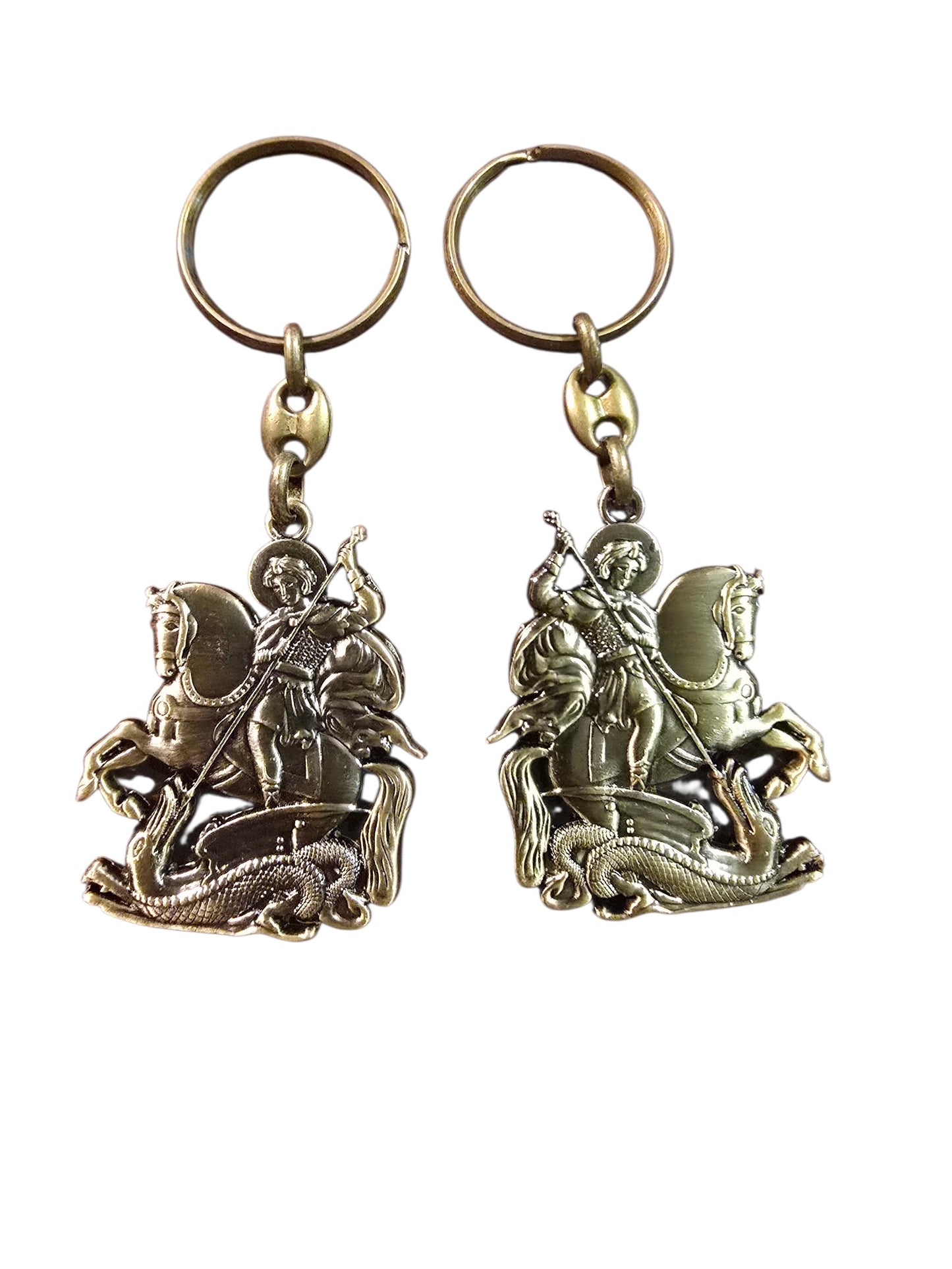 Saint George Slaying the Dragon Double-Sided Metal Keychain – 3.9 x 1.8 in