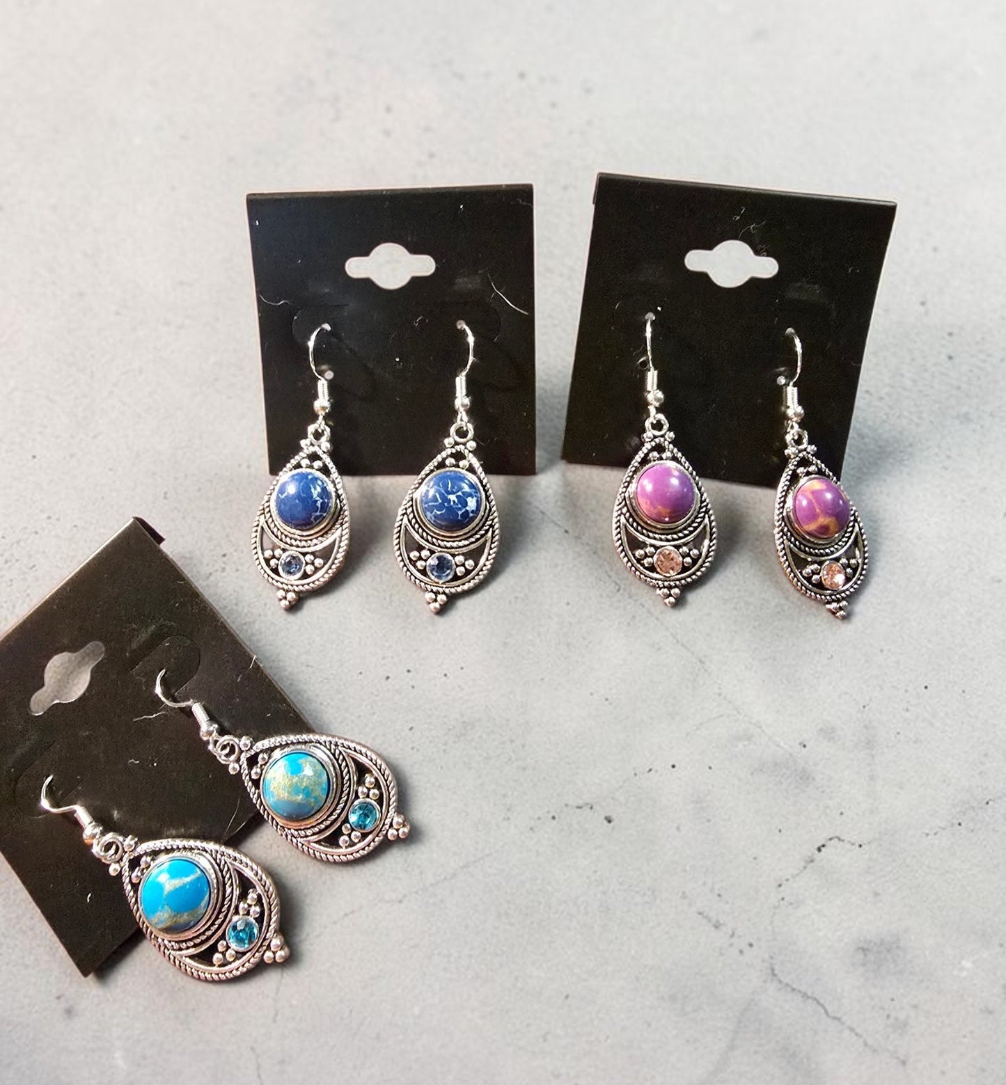 Antique Silver Filigree Gemstone Earrings – Assorted