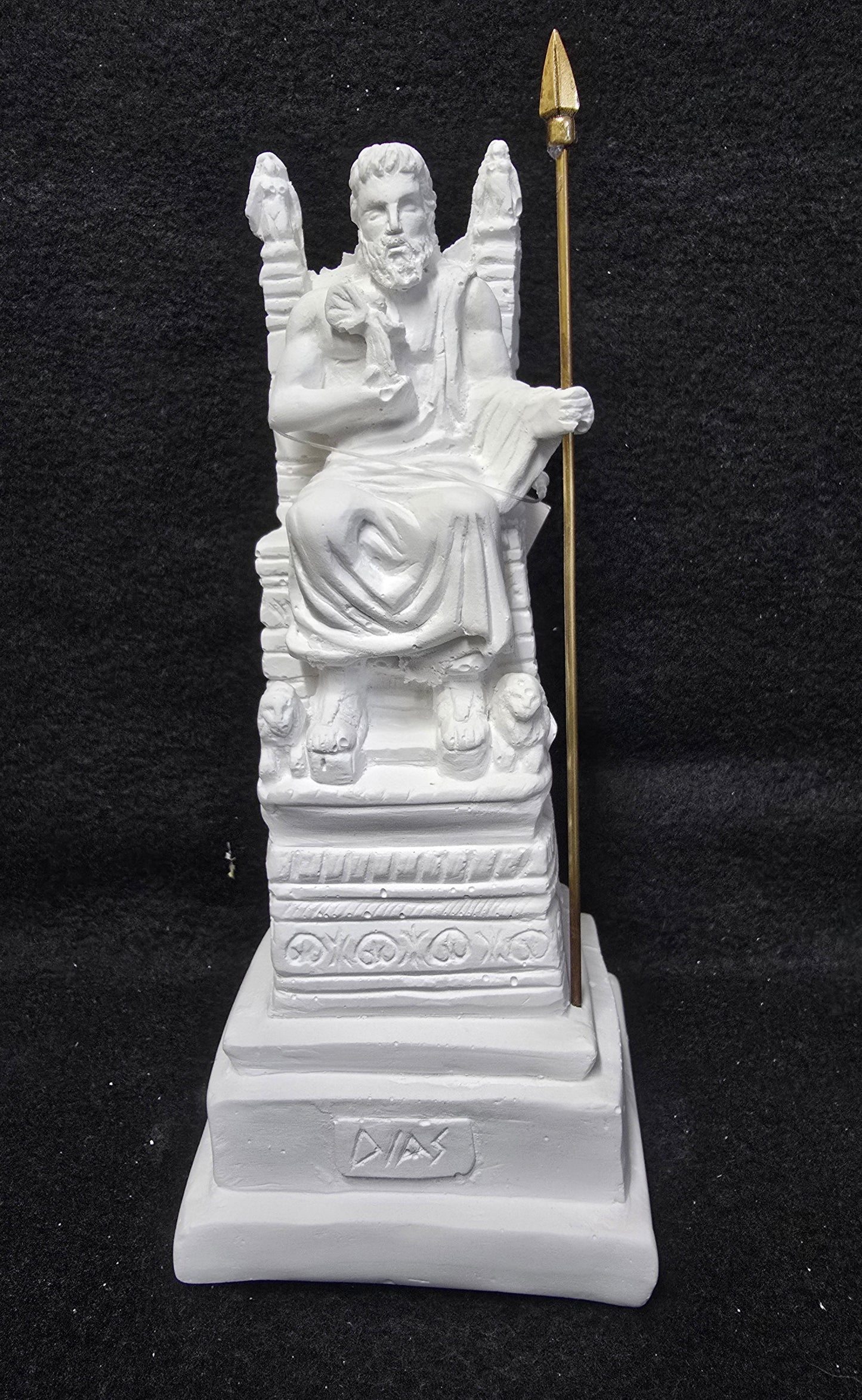 Zeus Alabaster Statue – Seated on Throne with Metal Spear