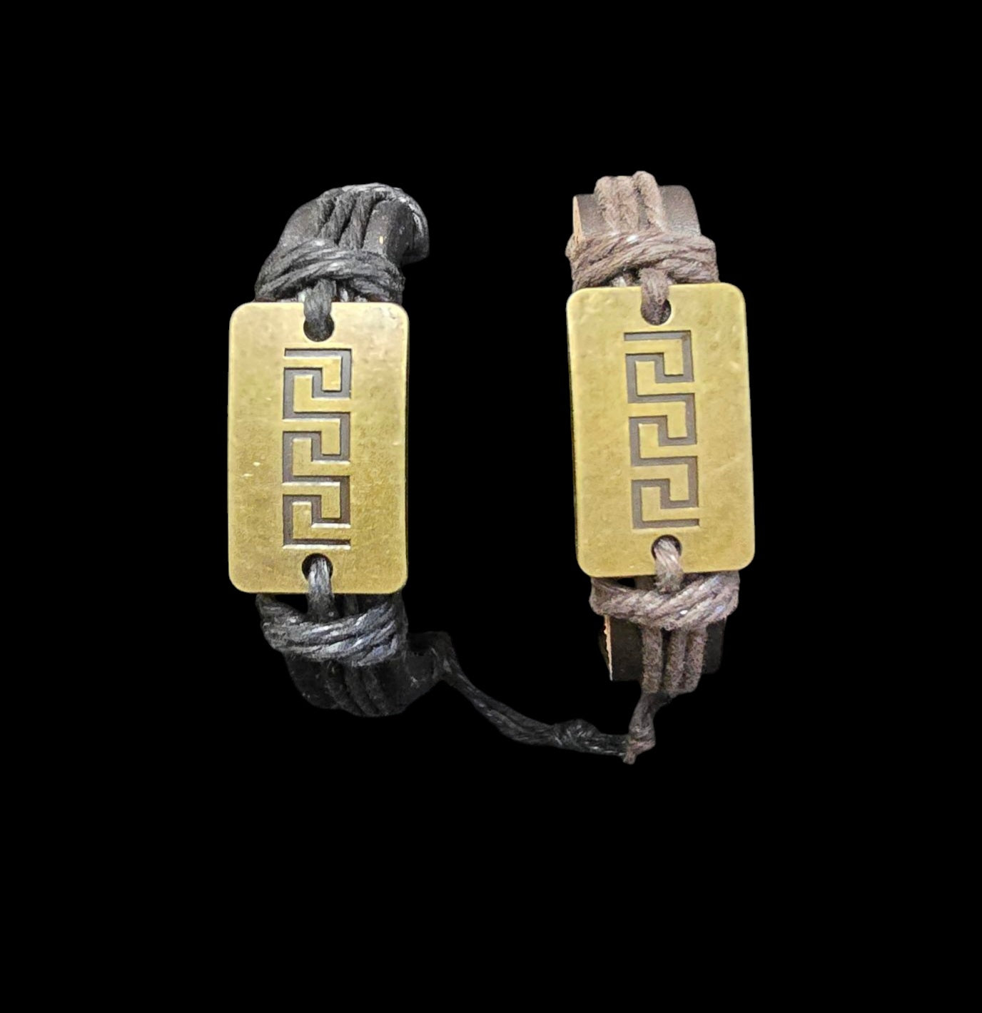 Leather Greek Key Bracelet - Adjustable