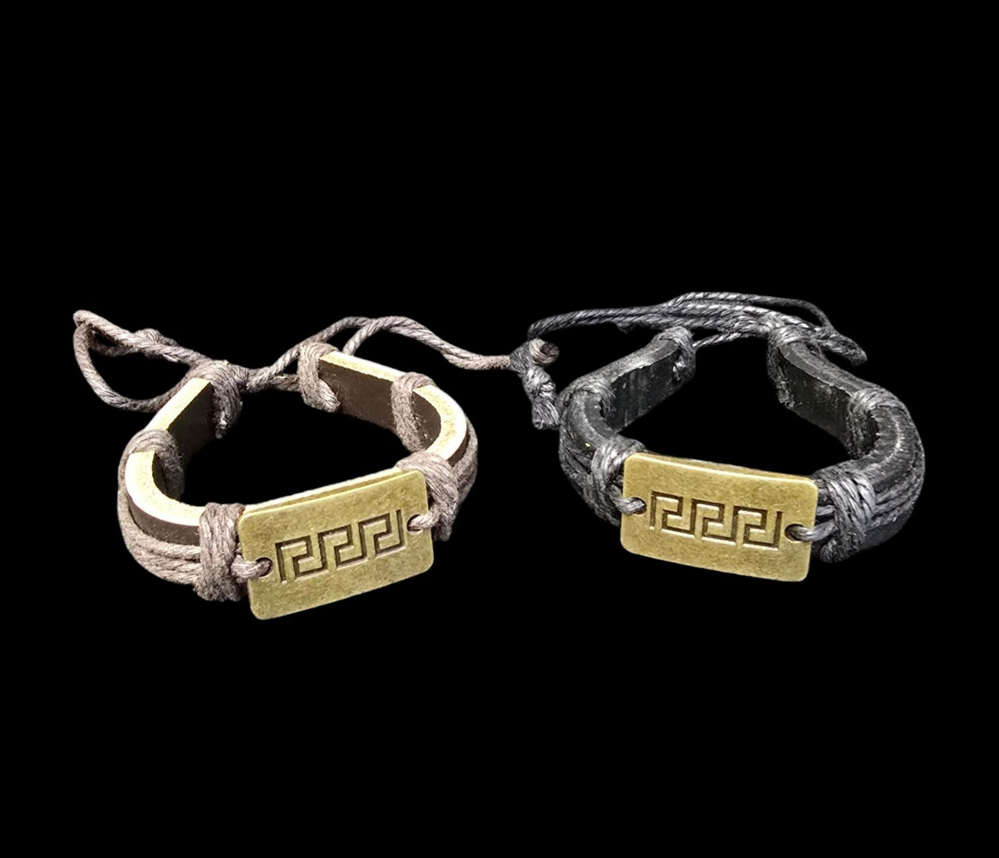 Leather Greek Key Bracelet - Adjustable
