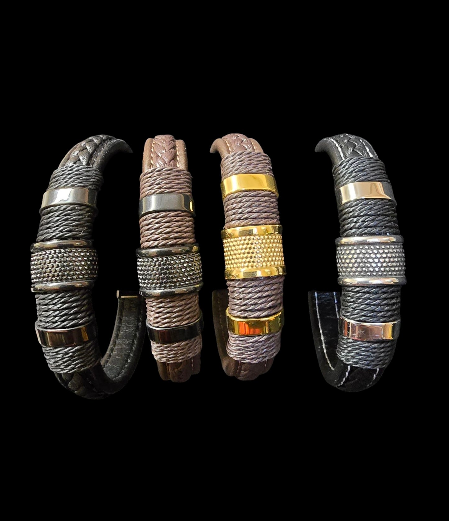 Men’s Hand-Stitched Leather Bracelet – Magnetic Closure