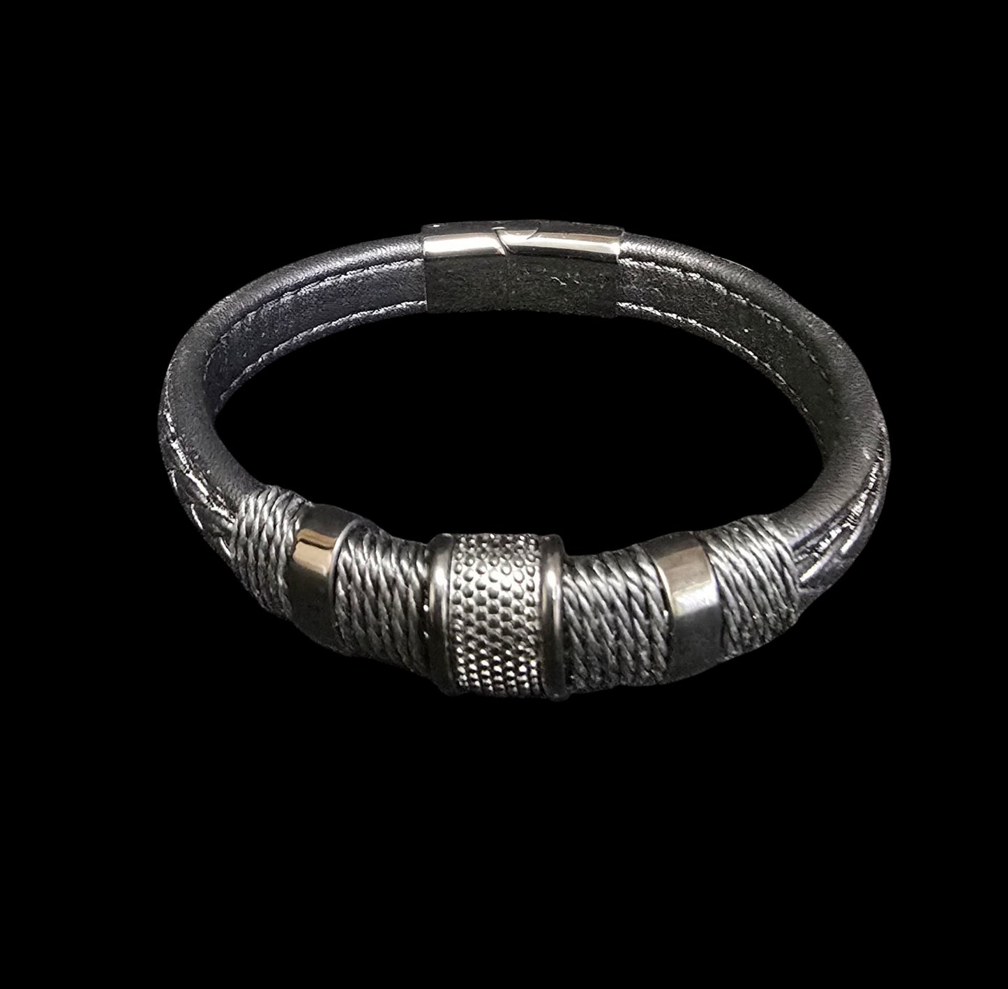 Men’s Hand-Stitched Leather Bracelet – Magnetic Closure