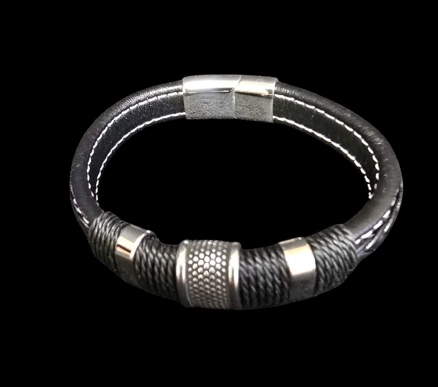 Men’s Hand-Stitched Leather Bracelet – Magnetic Closure
