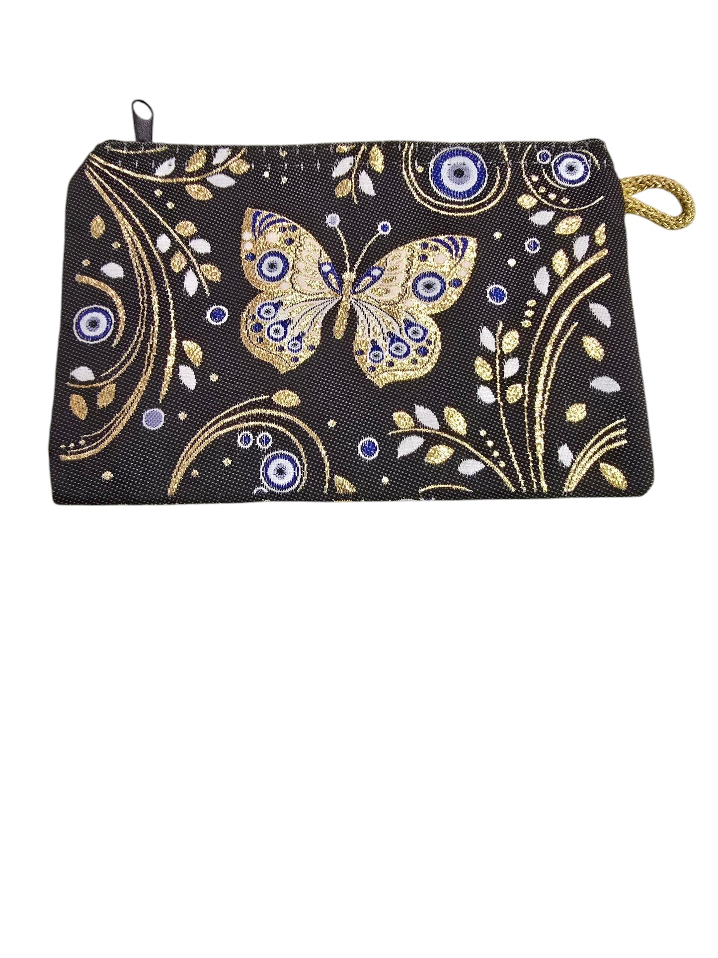 Butterfly & Evil Eye Black Coin Purse – 4x6in Zippered & Lined