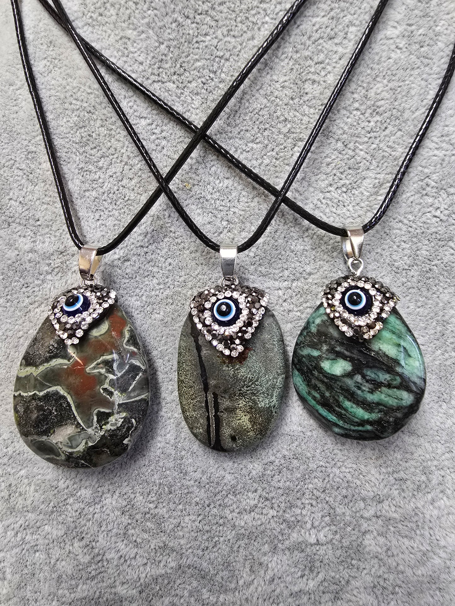 Natural Stone Healing Pendant with Evil Eye