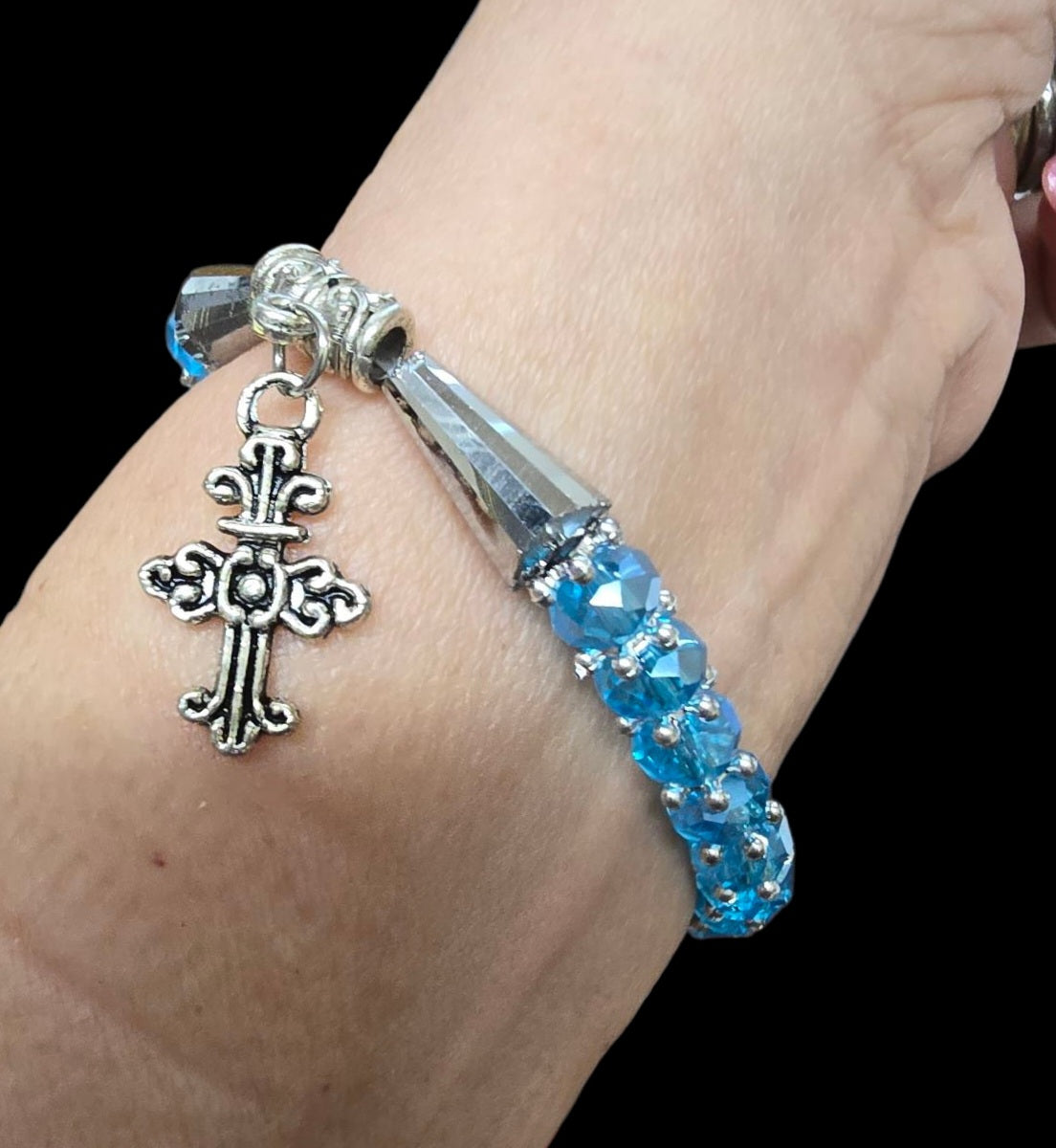 Beaded Bracelet with Antique Cross Pendant