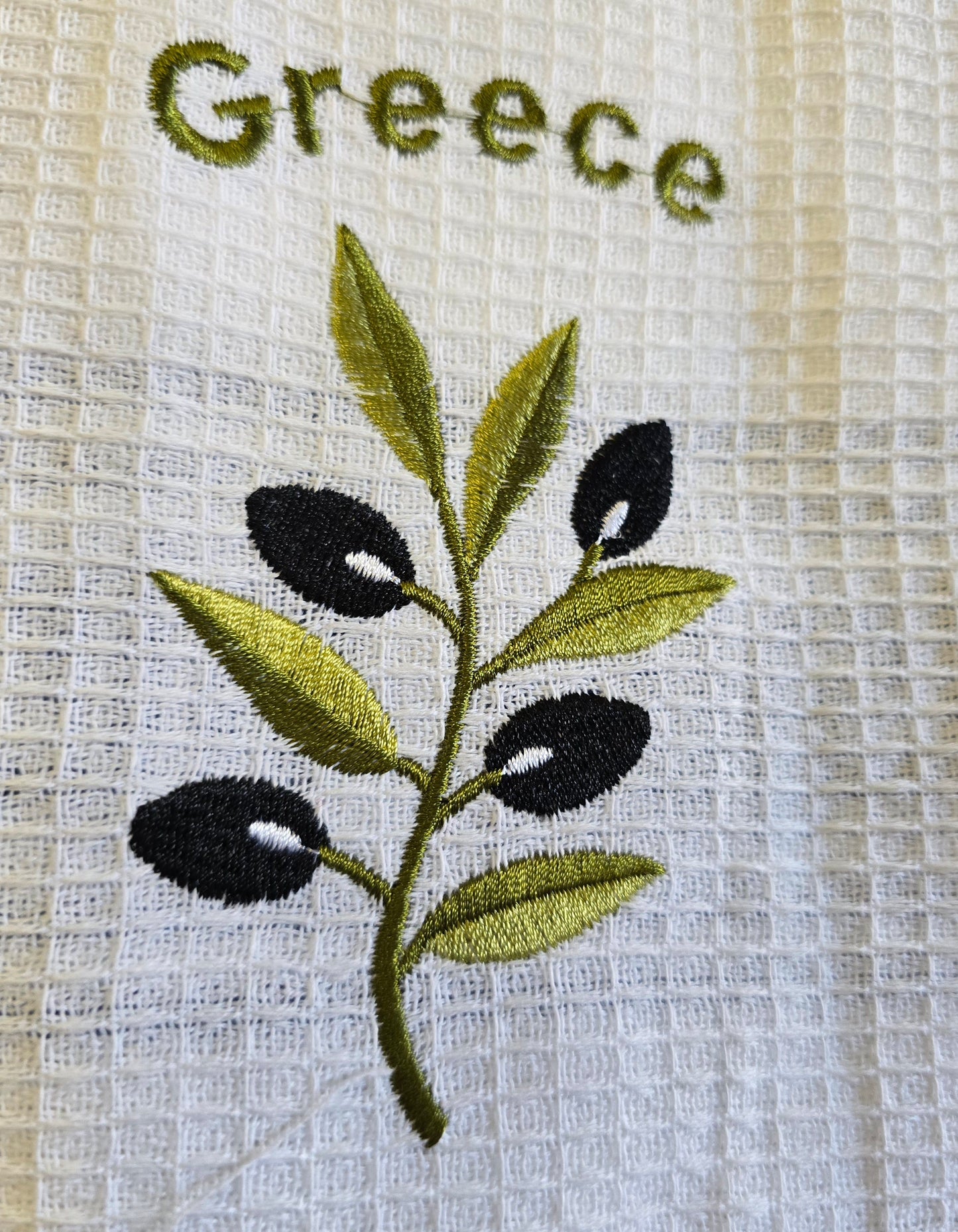 Elegant Greek Kitchen Towels - 100% Cotton with Olive Branch Embroidery and Assorted Greek Key Borders