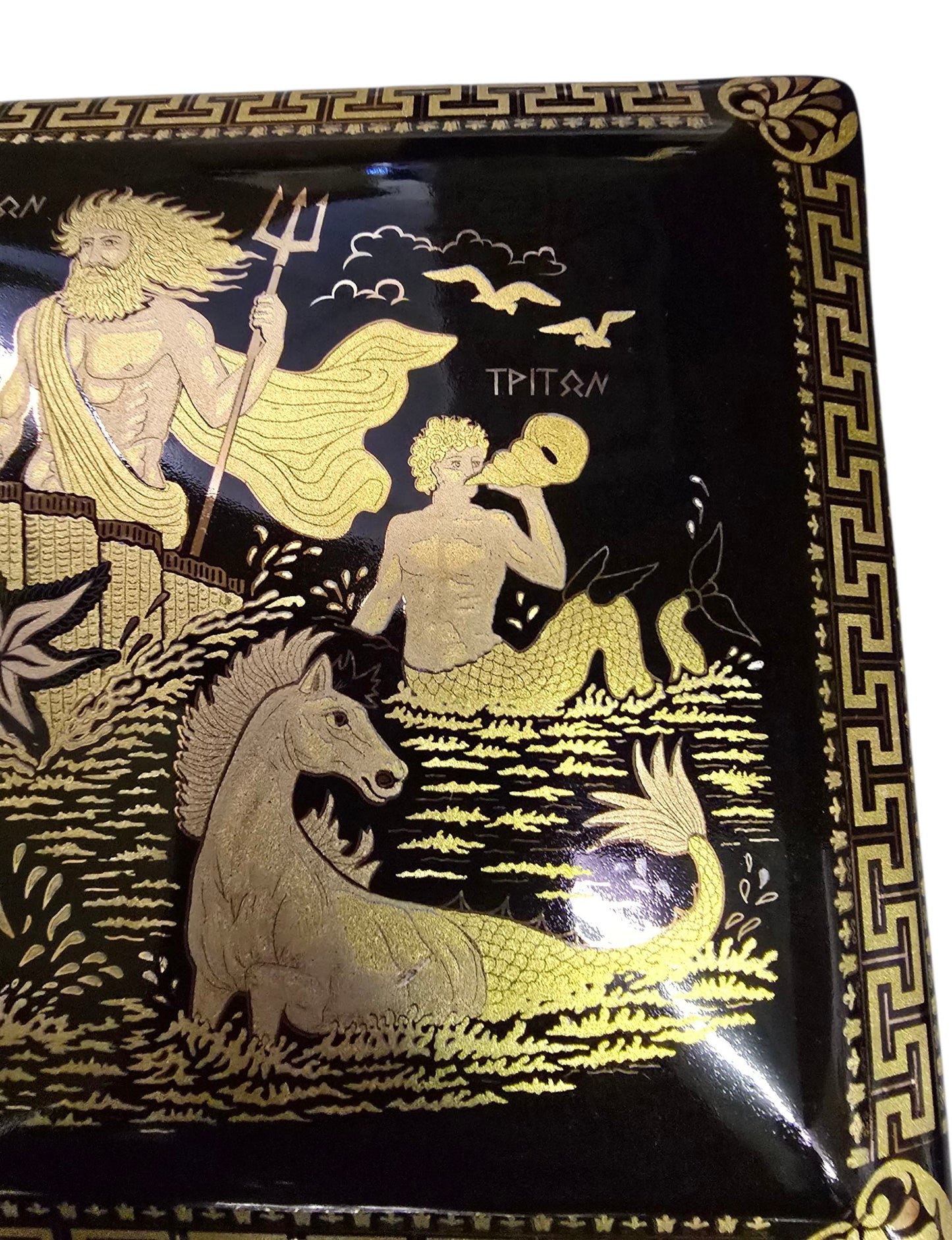 Greek Mythology Decorative Box with 24K Gold Detailing – Poseidon, Triton, and Aeolus Scene