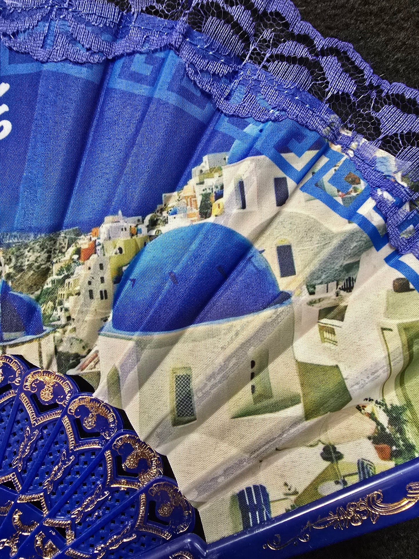 Handheld Folding Fan – Greek Island Santorini Design