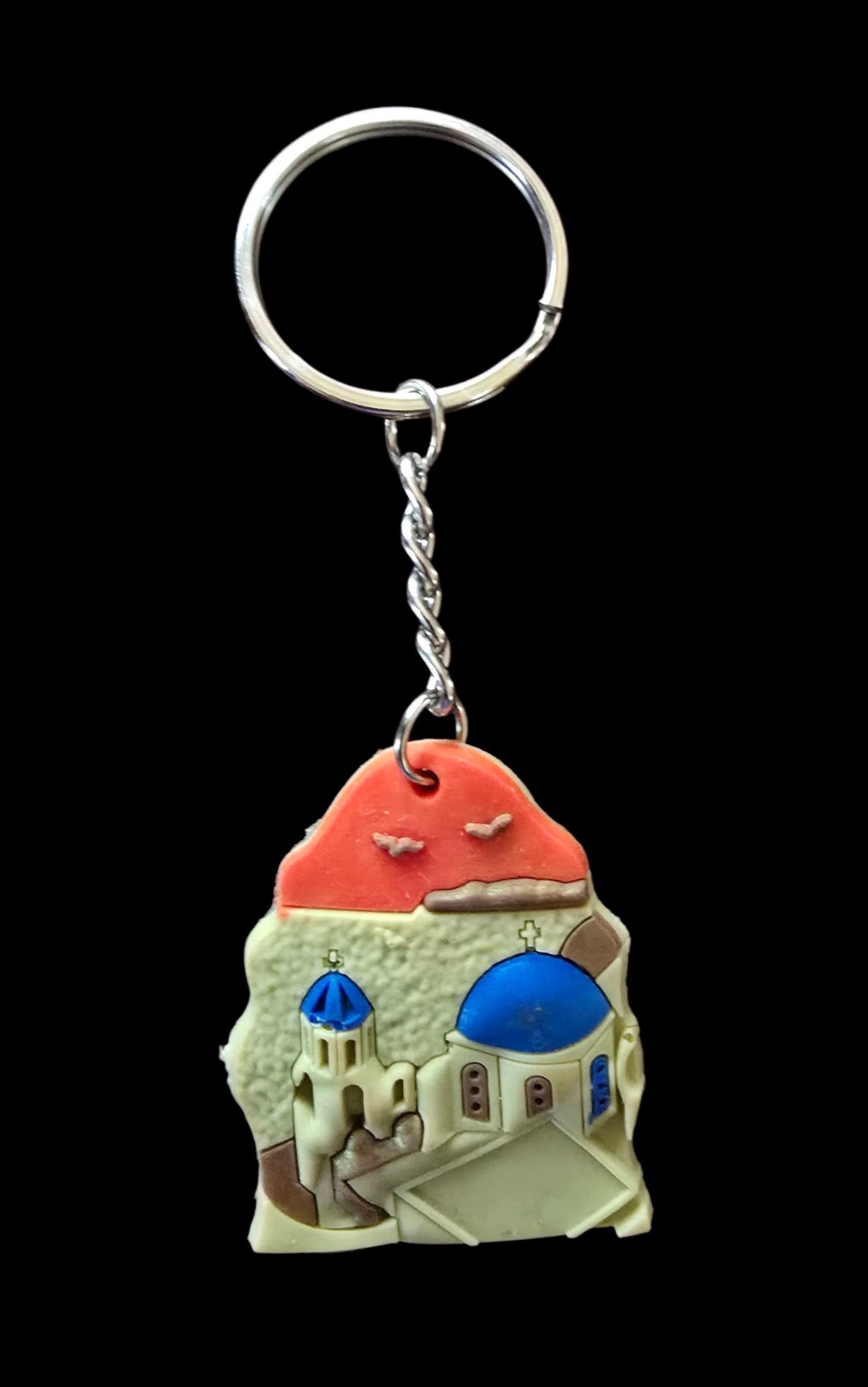 Santorini Blue Dome Rubber Keychain