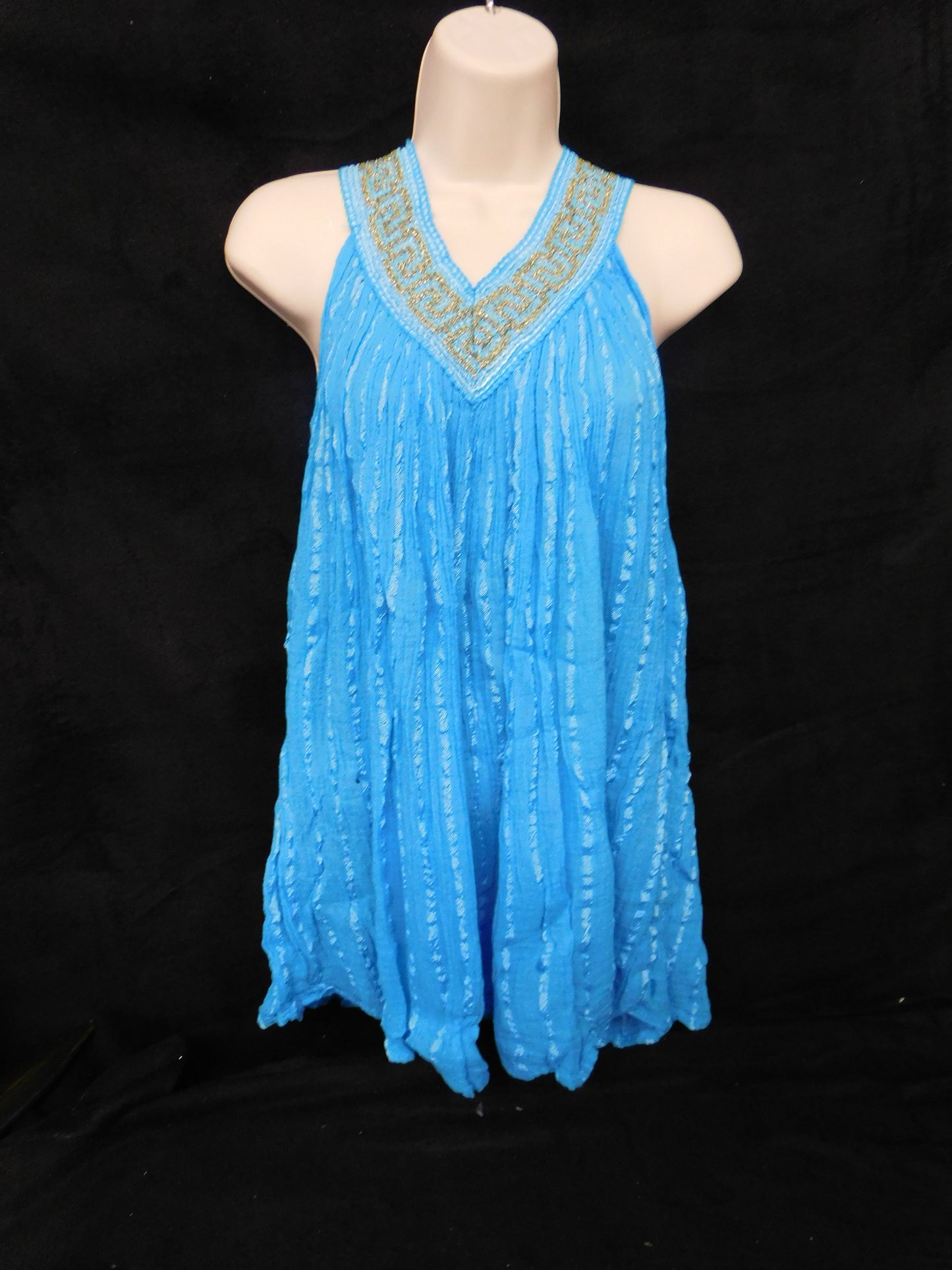 Girls' V-Neck Cotton Dress with Gold Embroidery – Imported from Greece