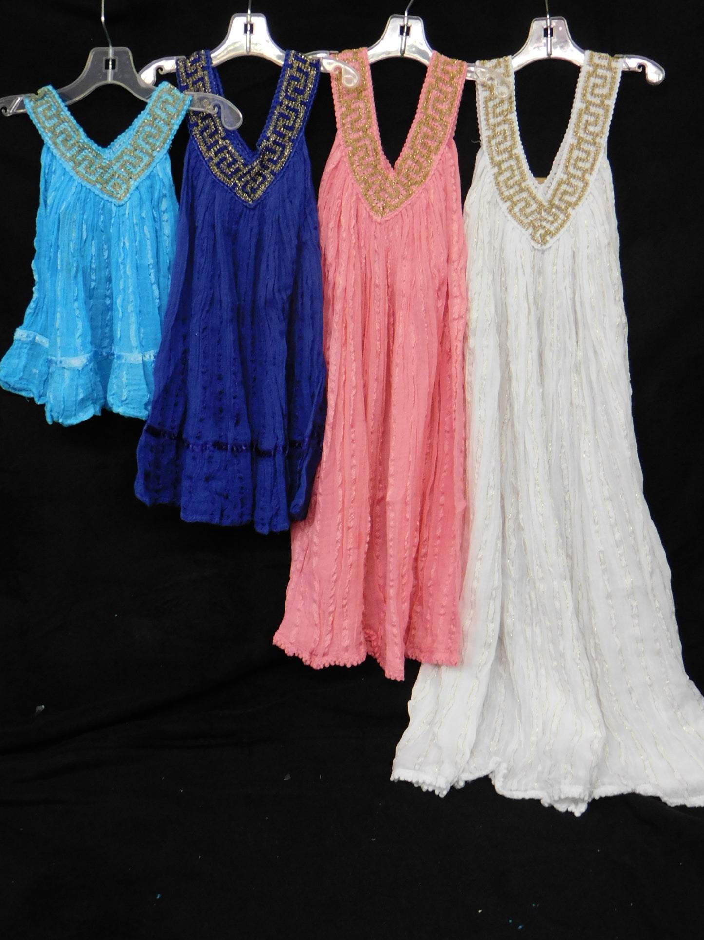 Girls' V-Neck Cotton Dress with Gold Embroidery – Imported from Greece