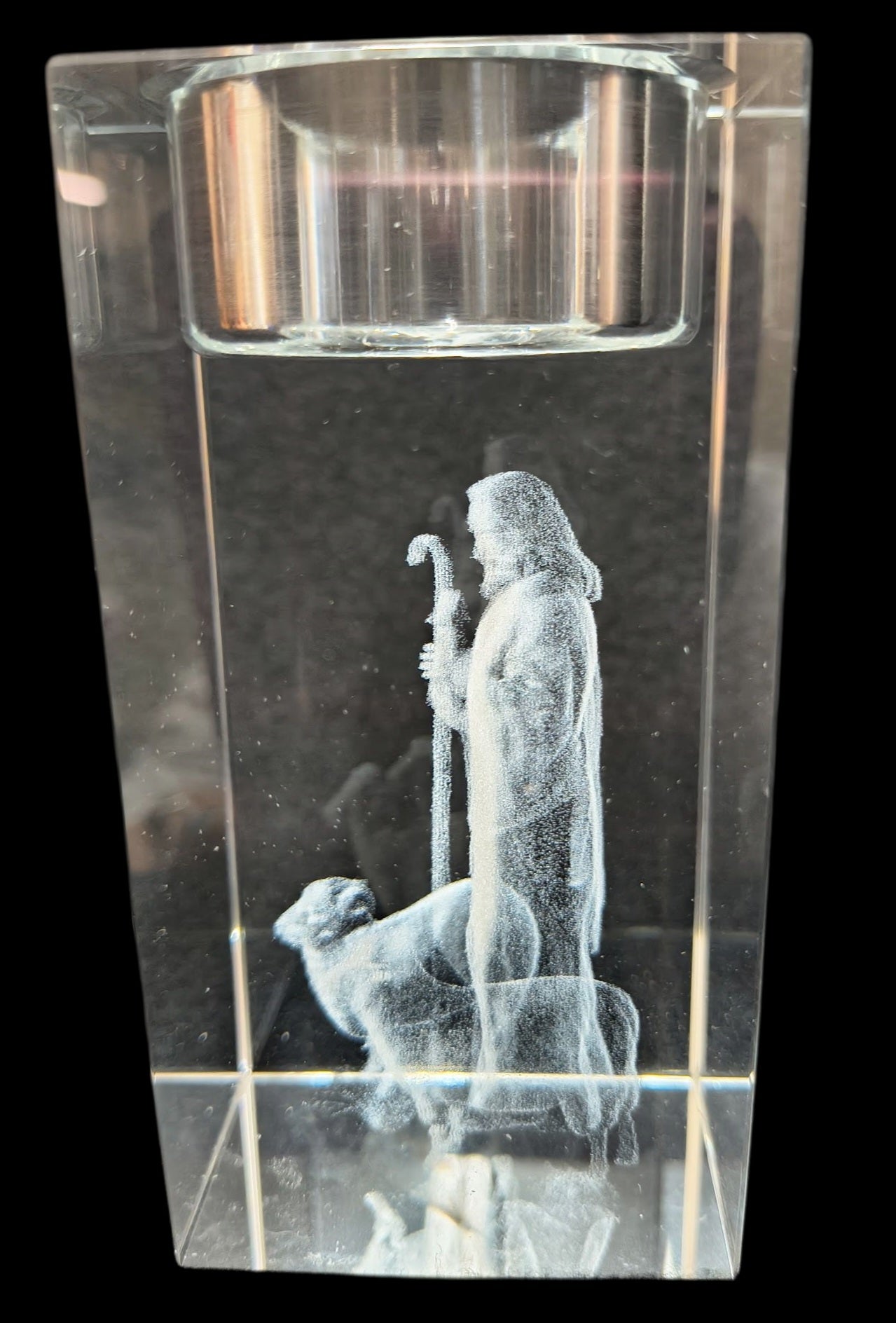3D Laser-Etched Crystal Votive Candle Holder – Jesus the Good Shepherd