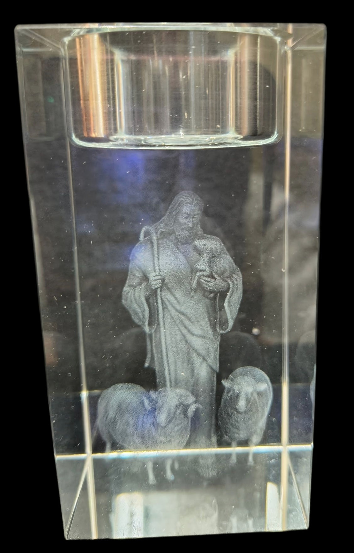 3D Laser-Etched Crystal Votive Candle Holder – Jesus the Good Shepherd