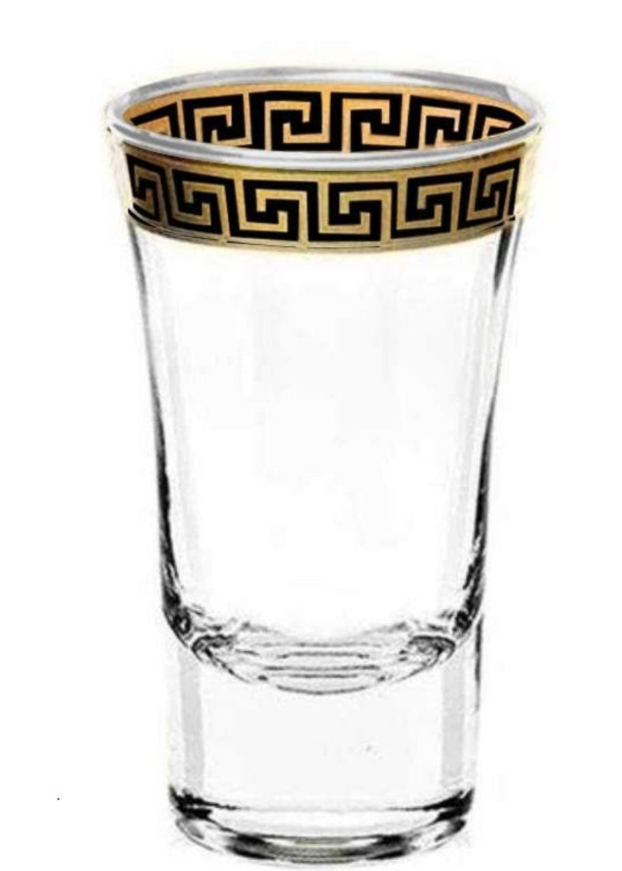 6-piece Greek Key Shot Glass Set with Black Bamboo Holder