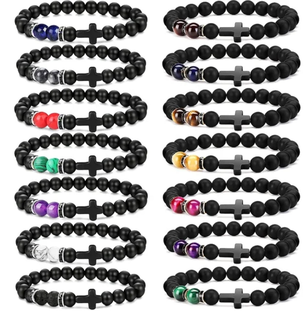Multi-Stone Cross Bracelet with Various gemstones