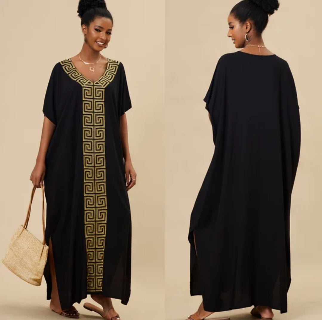 Greek Key/Meander Embroidered Kaftan
