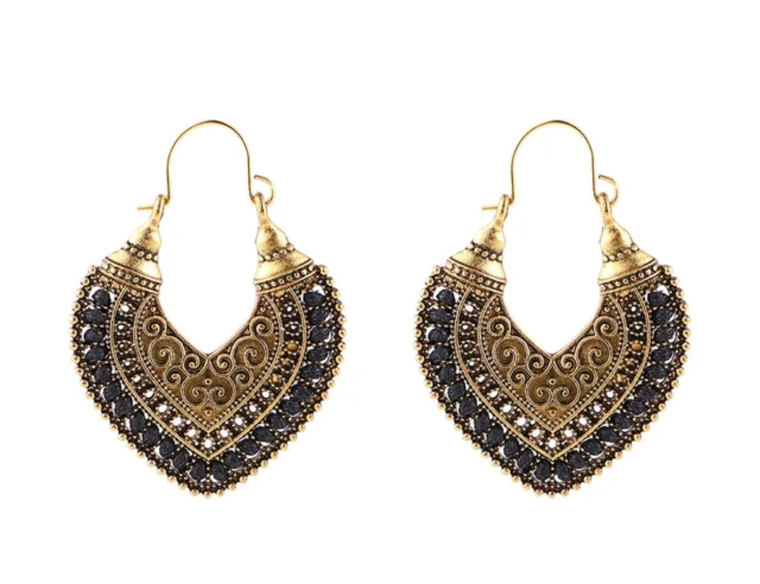 Vintage Antique Bronze Heart Drop Earrings