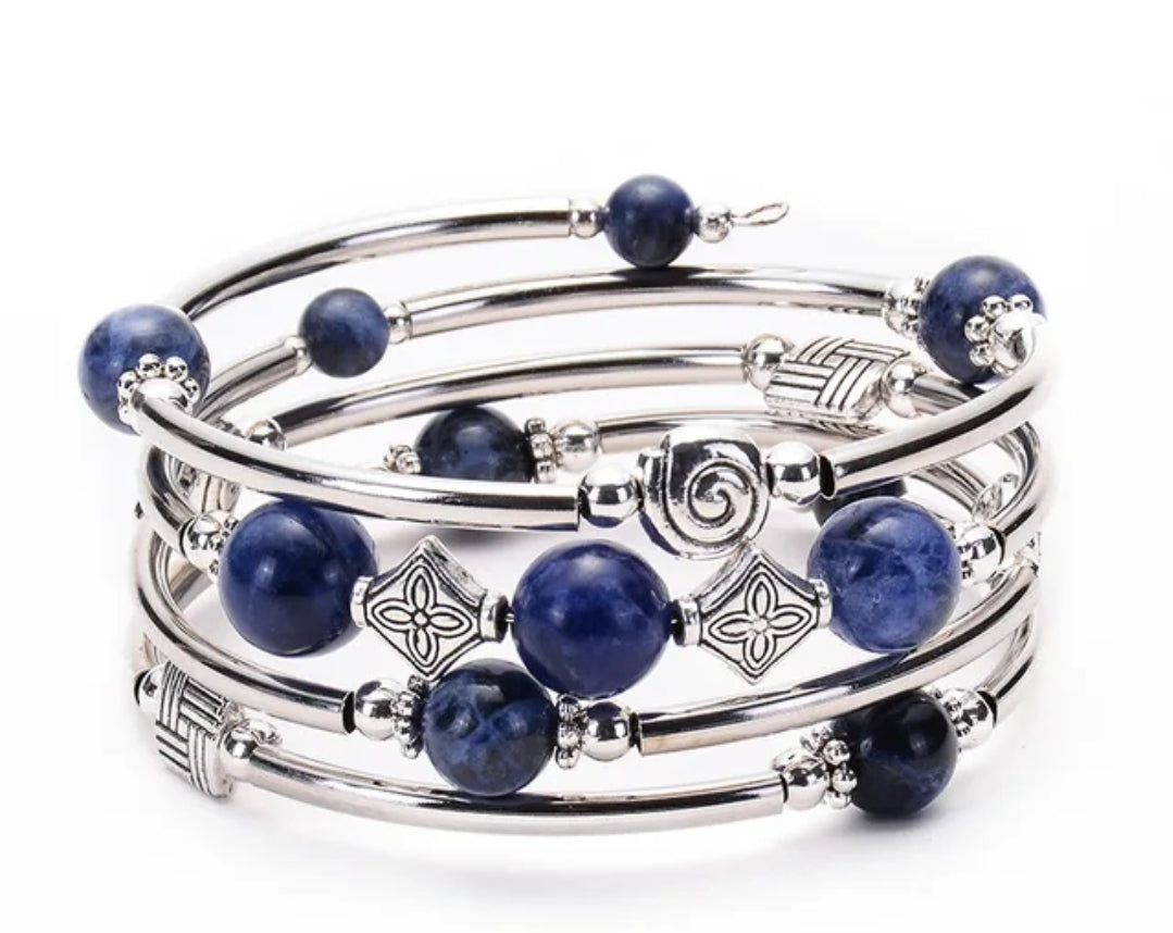 Bohemian Natural Stone Multilayer Spiral Wrap Bracelet