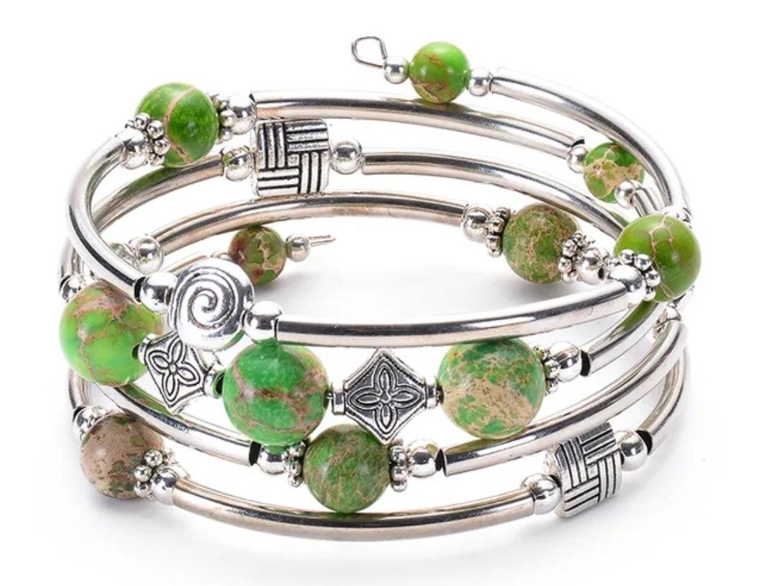 Bohemian Natural Stone Multilayer Spiral Wrap Bracelet
