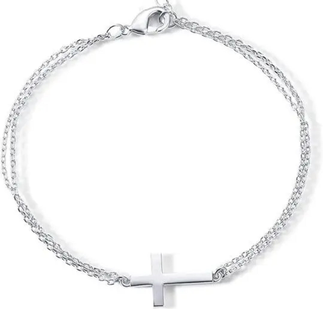 Double Layer Cross Pendant Bracelet – Stainless Steel