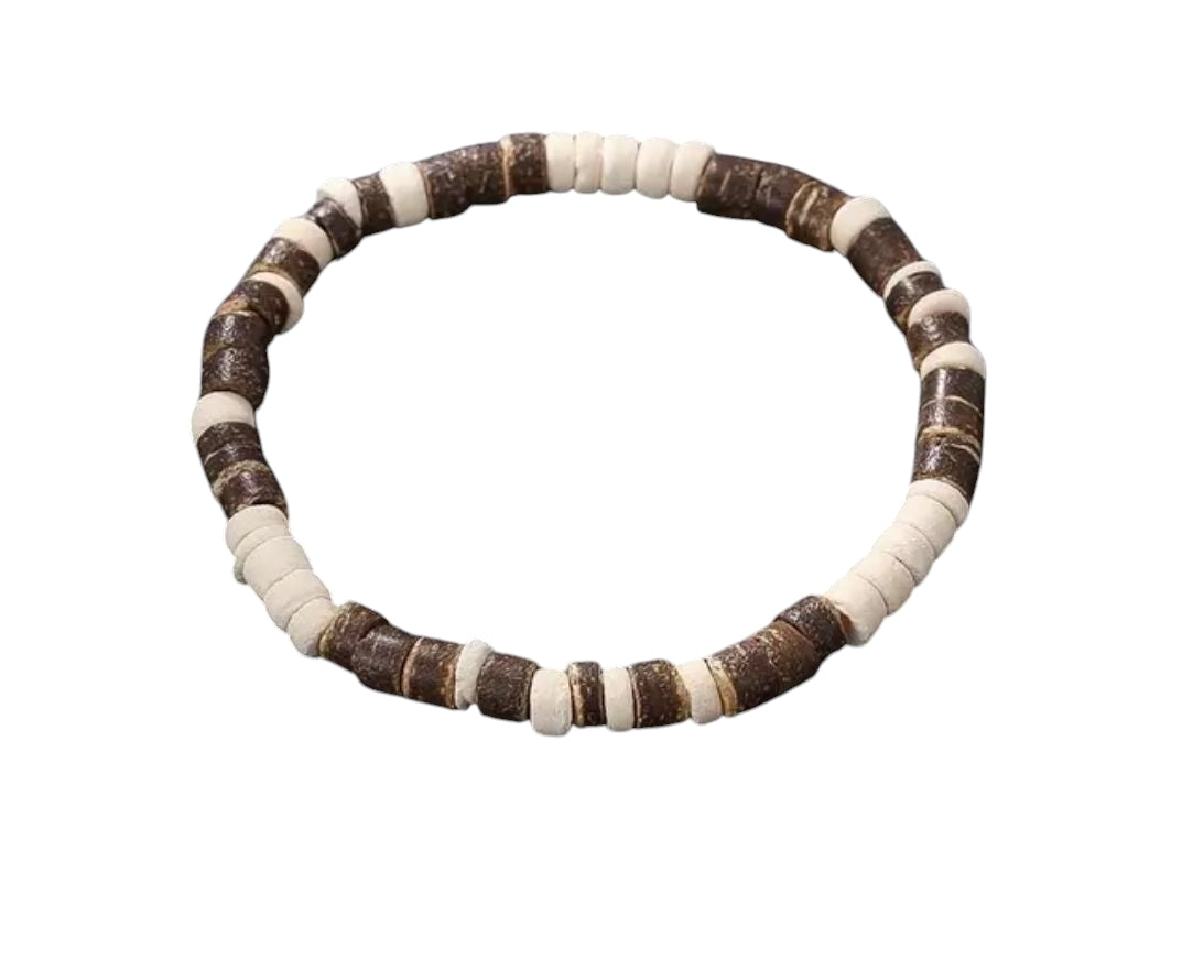 Coconut Wood Chip Bracelet with White or Turquoise Beads