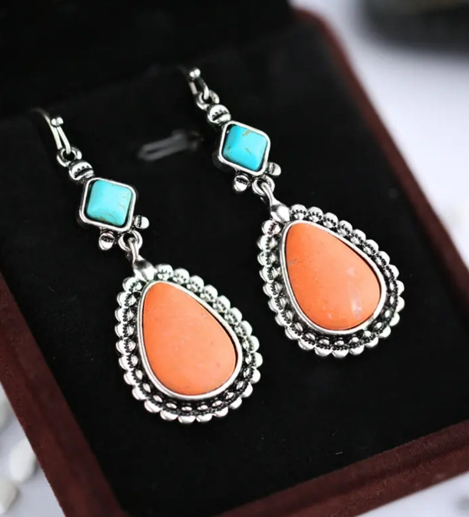 Antique Contrast Silver-Plated Drop Earrings – 2" Pendant
