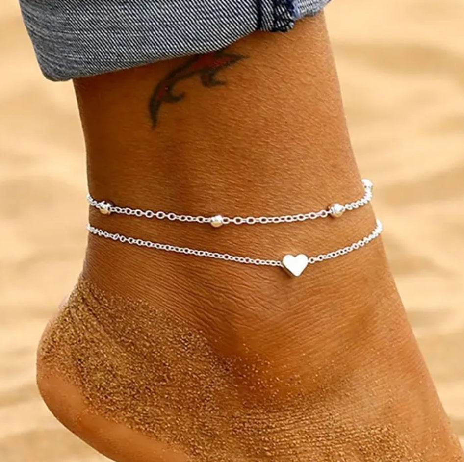 Gold Plated Double Layer Heart Anklet – Also in Stainless Steel