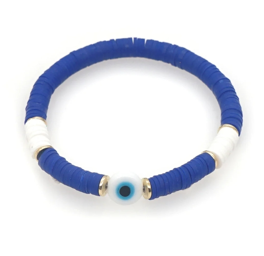 Clay Bead Bracelets with Evil Eye: Assorted Colors of Protection and Style