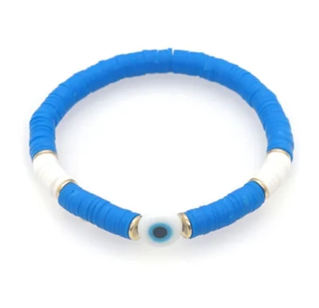Clay Bead Bracelets with Evil Eye: Assorted Colors of Protection and Style
