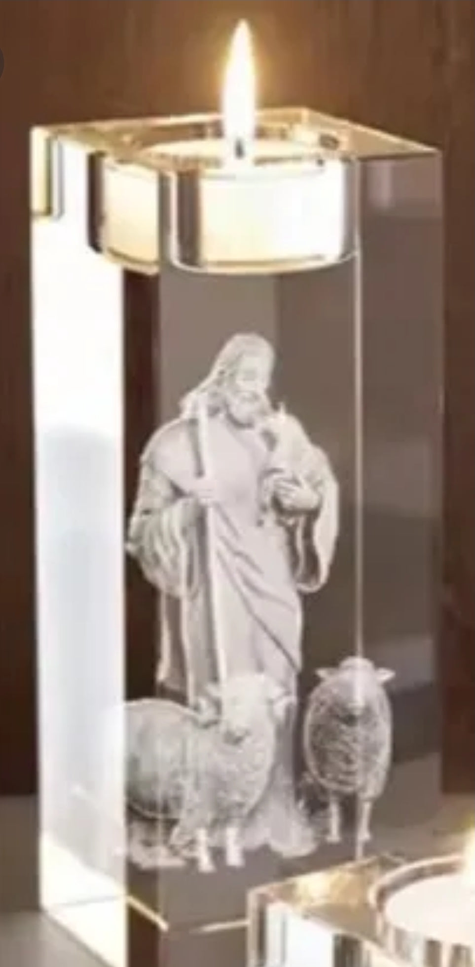 3D Laser-Etched Crystal Votive Candle Holder – Jesus the Good Shepherd