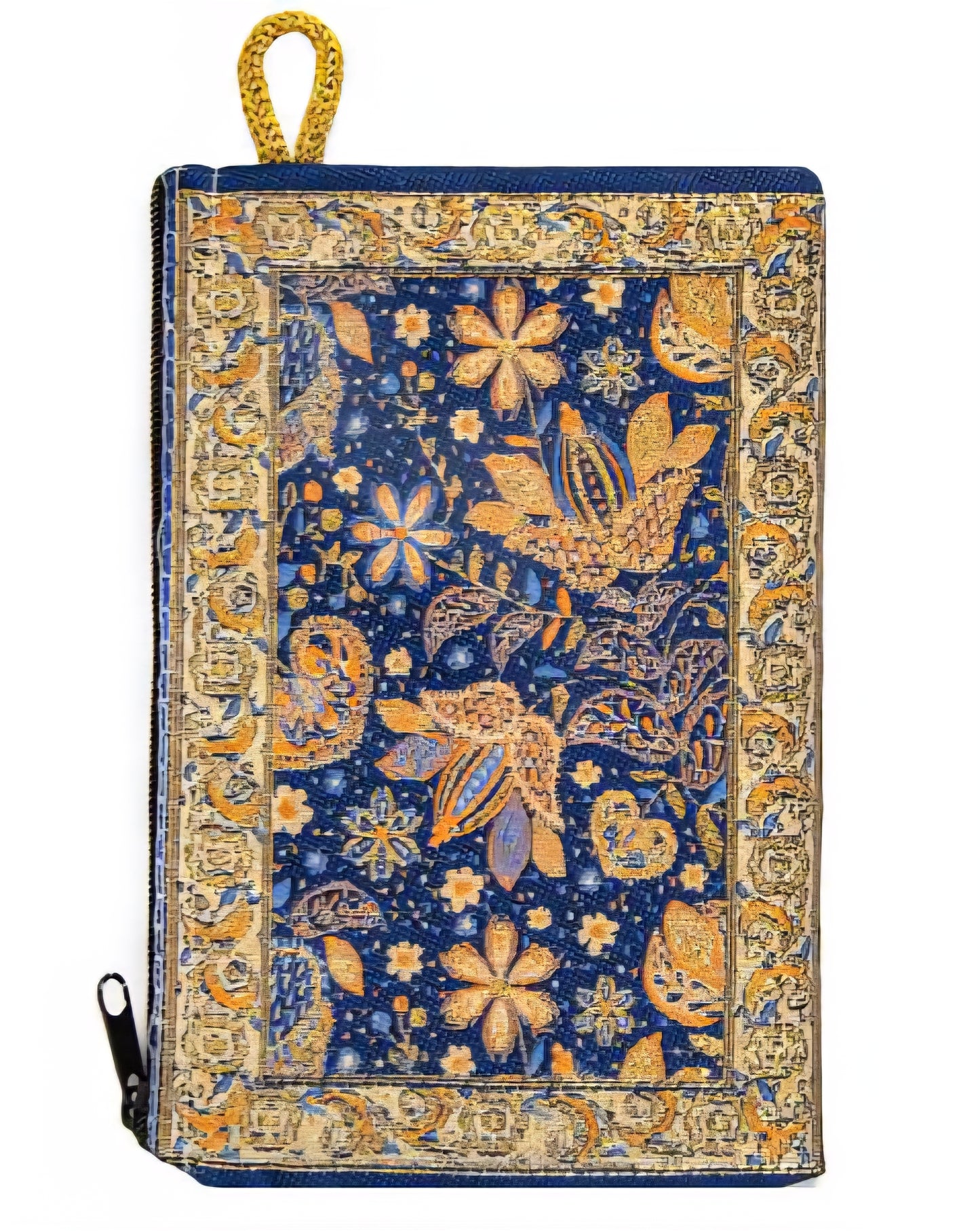 Exquisite Woven Tapestry Purse with Deep Auburn and Blue Floral Design