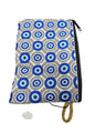 Elegant Woven Tapestry Purse with Evil Eyes and Greek Key Design