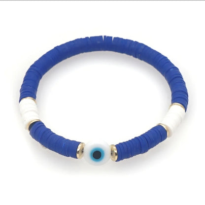 Heishi Clay Bead Bracelet with Evil Eye Charm