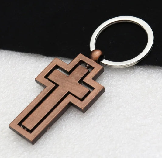 Rotatable Cross Keychain - Stainless Steel