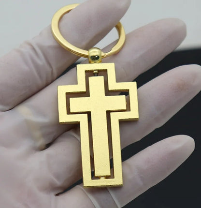 Rotatable Cross Keychain - Stainless Steel