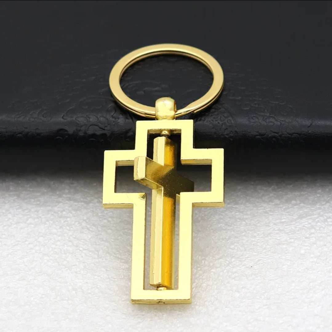 Rotatable Cross Keychain - Stainless Steel