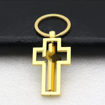 Rotatable Cross Keychain - Stainless Steel