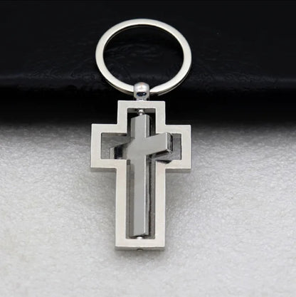 Rotatable Cross Keychain - Stainless Steel