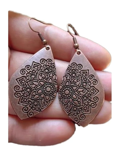 Metal Teardrop Mandala Pattern Earrings