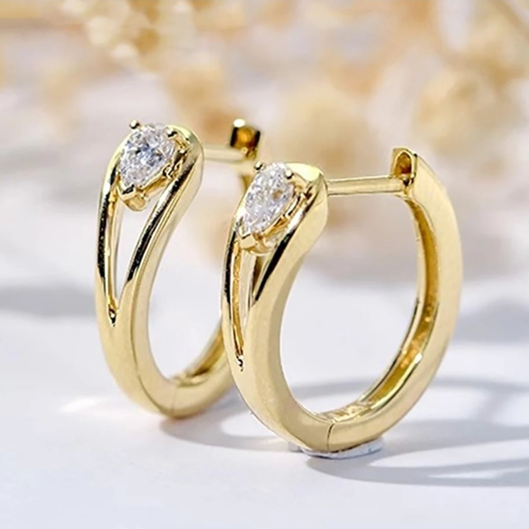 Gold Plated Small Hoop Earrings with Waterdrop Cubic Zirconia