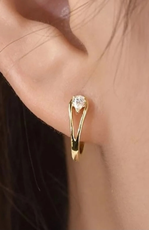 Gold Plated Small Hoop Earrings with Waterdrop Cubic Zirconia