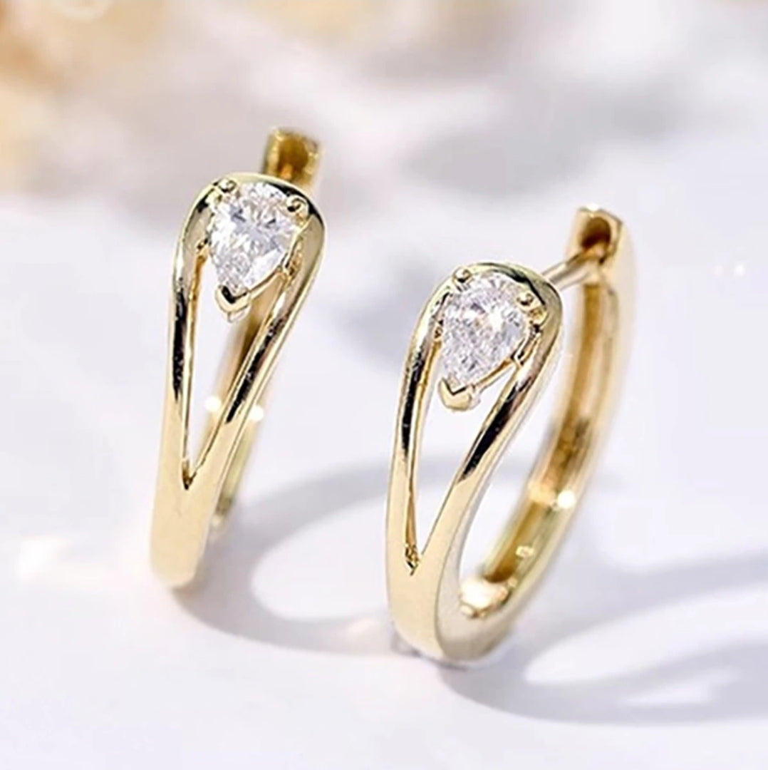 Gold Plated Small Hoop Earrings with Waterdrop Cubic Zirconia