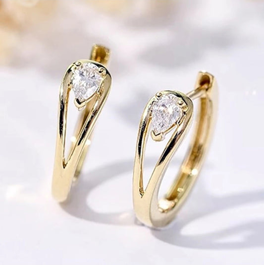 Gold Plated Small Hoop Earrings with Waterdrop Cubic Zirconia
